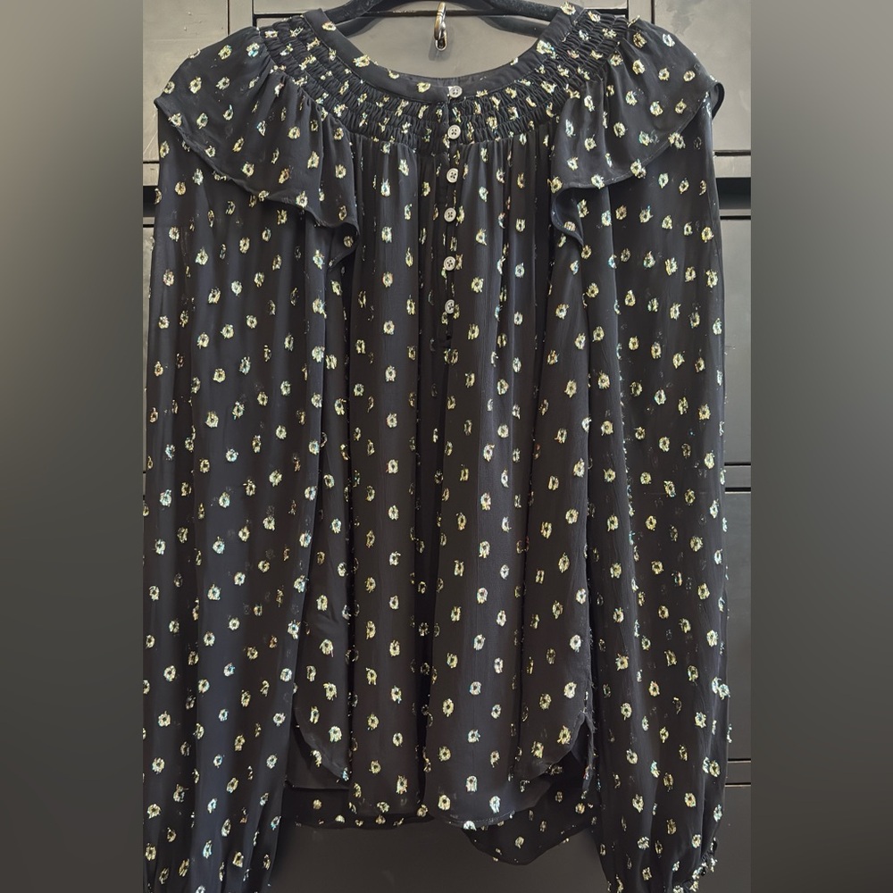 LOFT Black Sparkly Patterned Medium‎ Blouse
